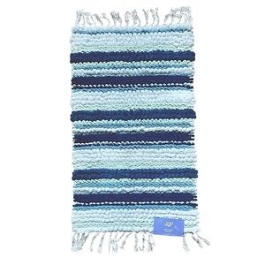Wild Sage Silvia Stripes Handloomed Blue and White Textured Bath Mat NWT